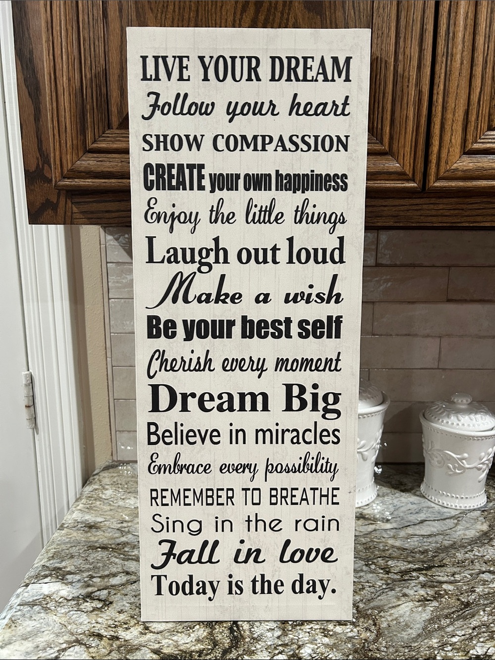 Inspirational Wall Sign - White with Black Text